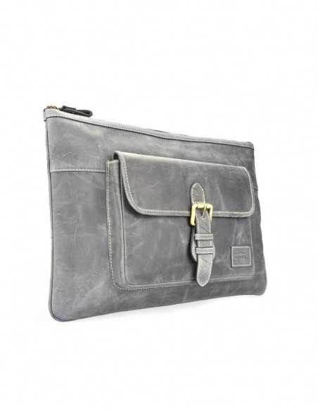 Housse d’ordinateur portable en cuir bleu avec vue en perspective sur fond blanc - MONPIEL