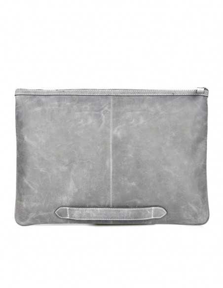Blue leather laptop sleeve with back view on white background - MONPIEL