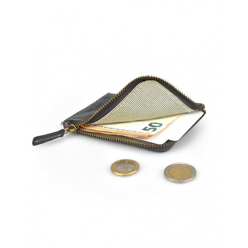 Men’s blue leather zippered cardholder, compact and functional design - MONPIEL