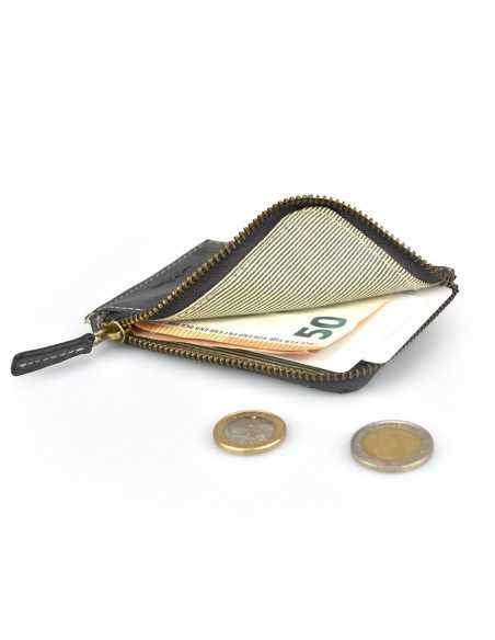 Men's zippered cardholder in blue leather, compact and functional design - MONPIEL