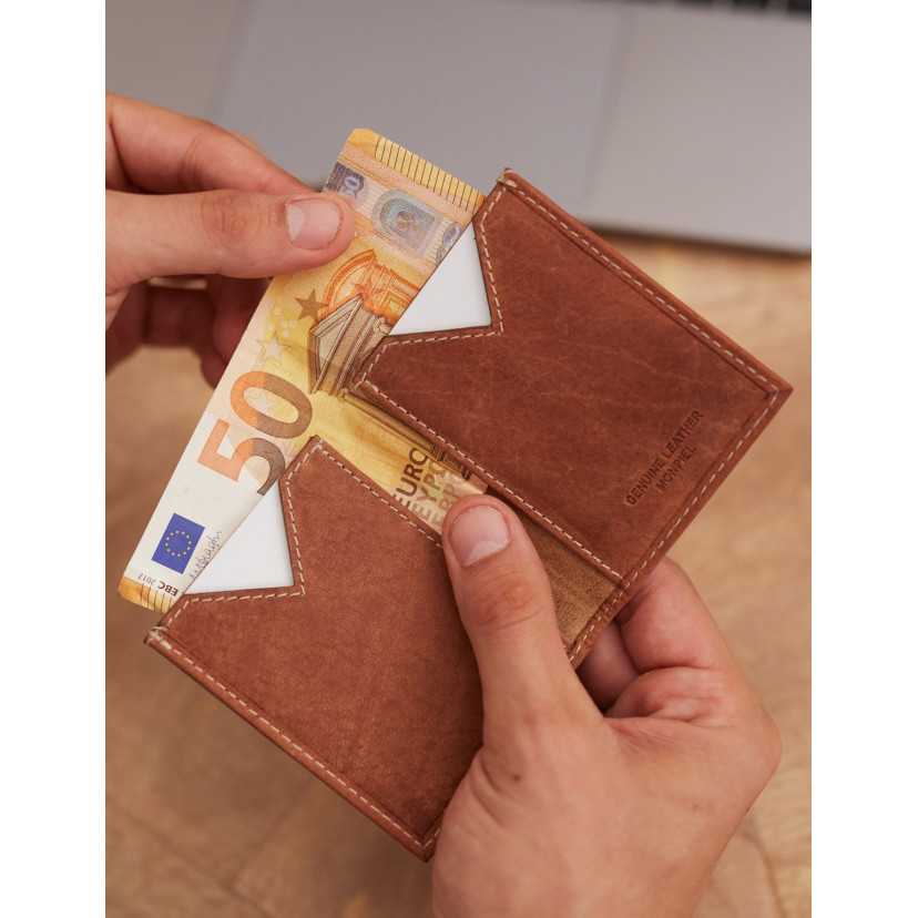 Men’s Havana leather wallet, slim format with interior compartments - MONPIEL