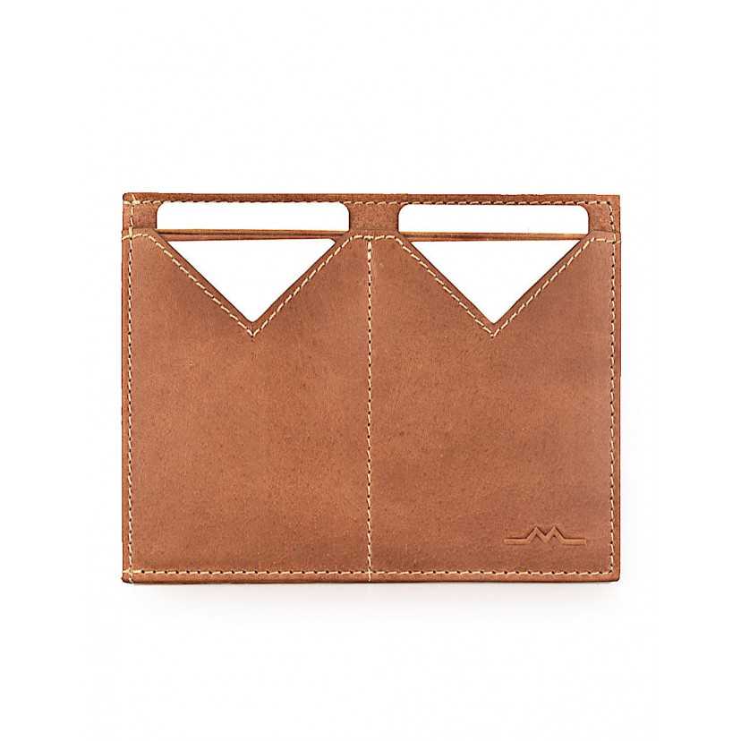 Men’s Havana leather passport holder, open, with slots, front view, on a white background - MONPIEL