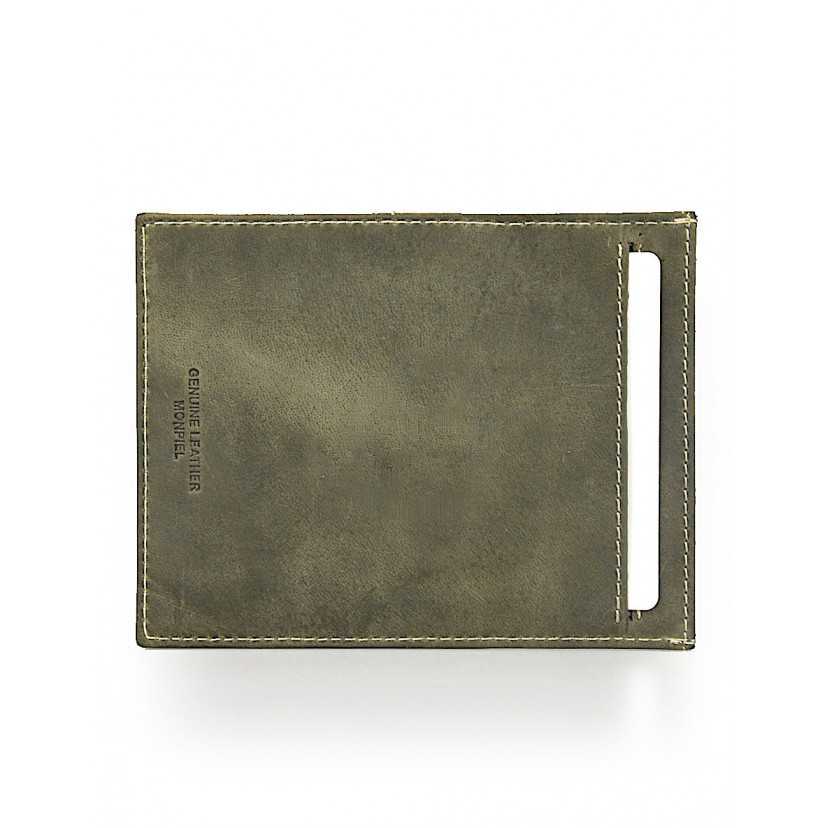 Men’s green leather passport holder, horizontal view, on a white background - MONPIEL