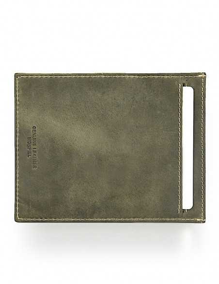 Men's green leather passport holder, horizontal view on white background - MONPIEL Men's green leather passport holder, horizontal view on white background - MONPIEL
