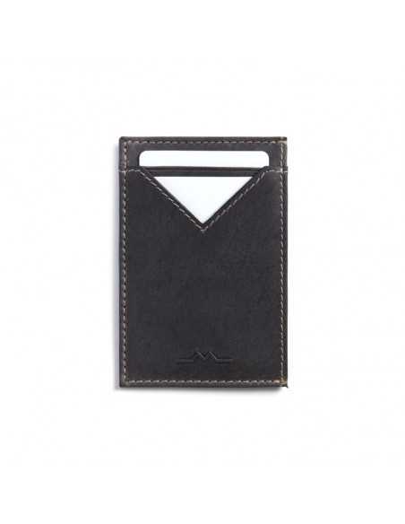 Men's leather cardholder front view with card slot detail in blue on white background - MONPIEL Men's leather cardholder front view with card slot detail in blue on white background - MONPIEL