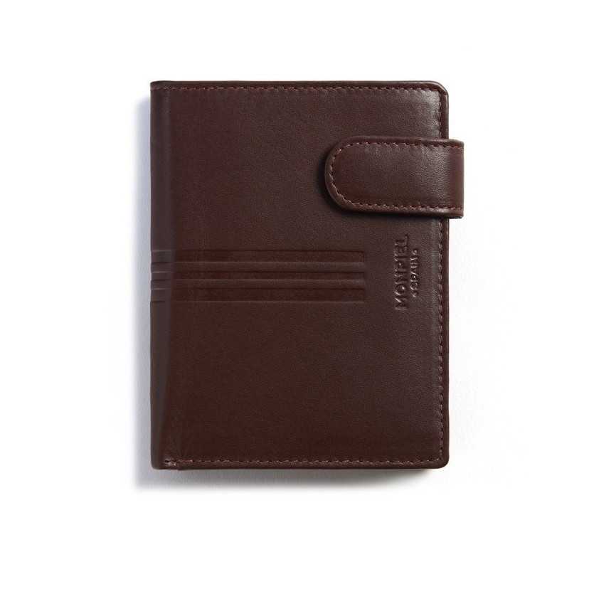 Wallet with clasp and coin pocket, brown leather, front view on a white background - MONPIEL