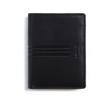 Black leather wallet with interior clasp, front view, on a white background - MONPIEL 2