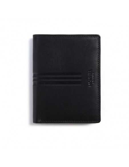 Black leather wallet with interior snap, front view on white background - MONPIEL