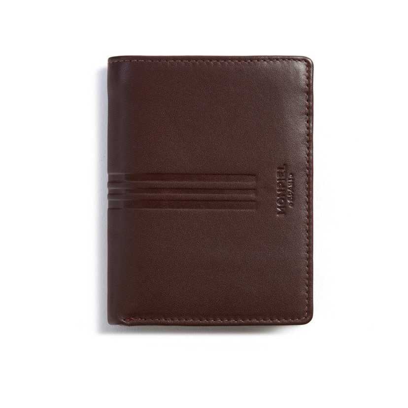 Leather wallet with double billfold and interior coin purse Mountain Brown Frontal MONPIEL