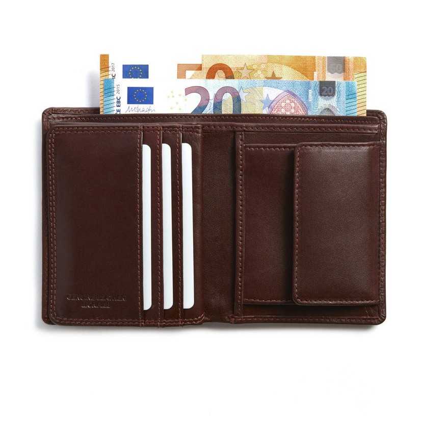 Leather wallet with double billfold and inner coin purse Mountain Brown Interior