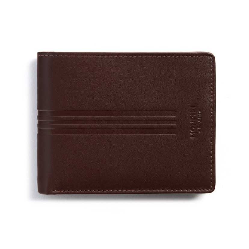 Brown leather American-style wallet, front view, on a white background - MONPIEL