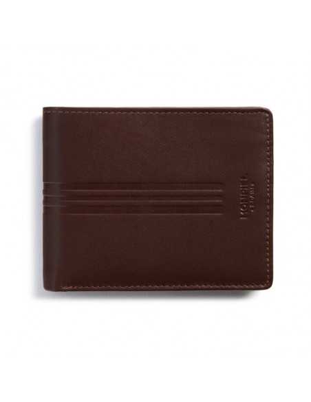 Brown leather bifold wallet, front view on white background - MONPIEL