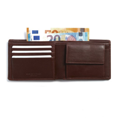 Brown leather American-style wallet, front view, on a white background - MONPIEL 2