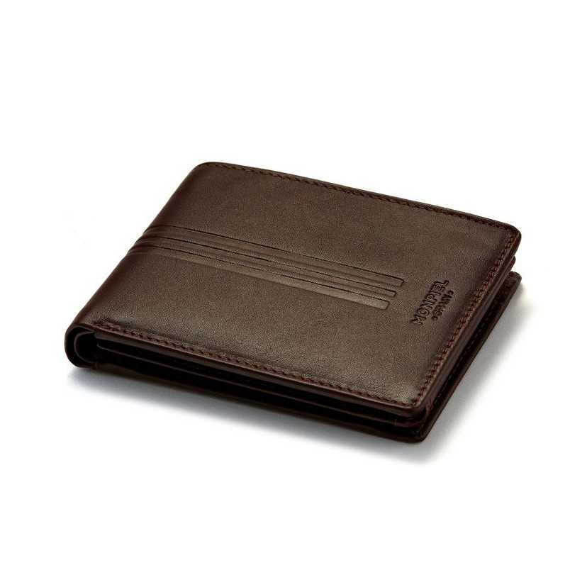 Brown leather American-style wallet, perspective view, on a white background - MONPIEL