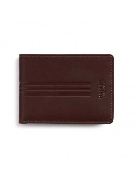 Small brown leather American-style wallet, horizontal front view, on a white background - MONPIEL