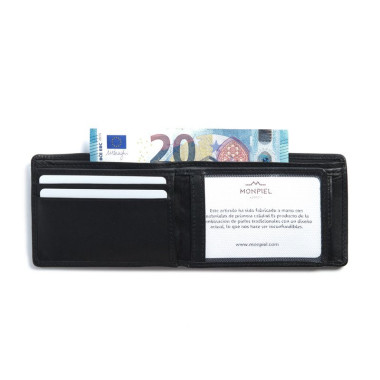 Petit portefeuille américain en cuir noir, vue de face sur fond blanc - MONPIEL 2