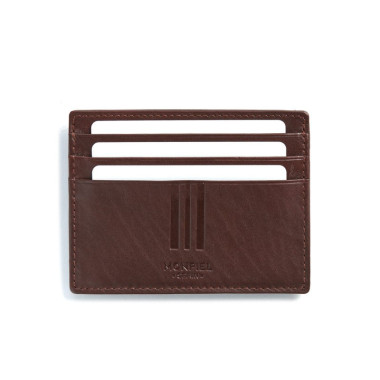 Brown leather cardholder with coin pocket, front view, on a white background - MONPIEL 2