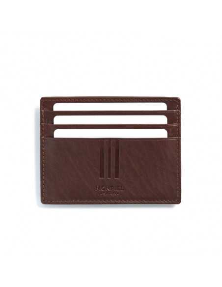 Brown leather cardholder with coin pocket, front view on white background - MONPIEL
