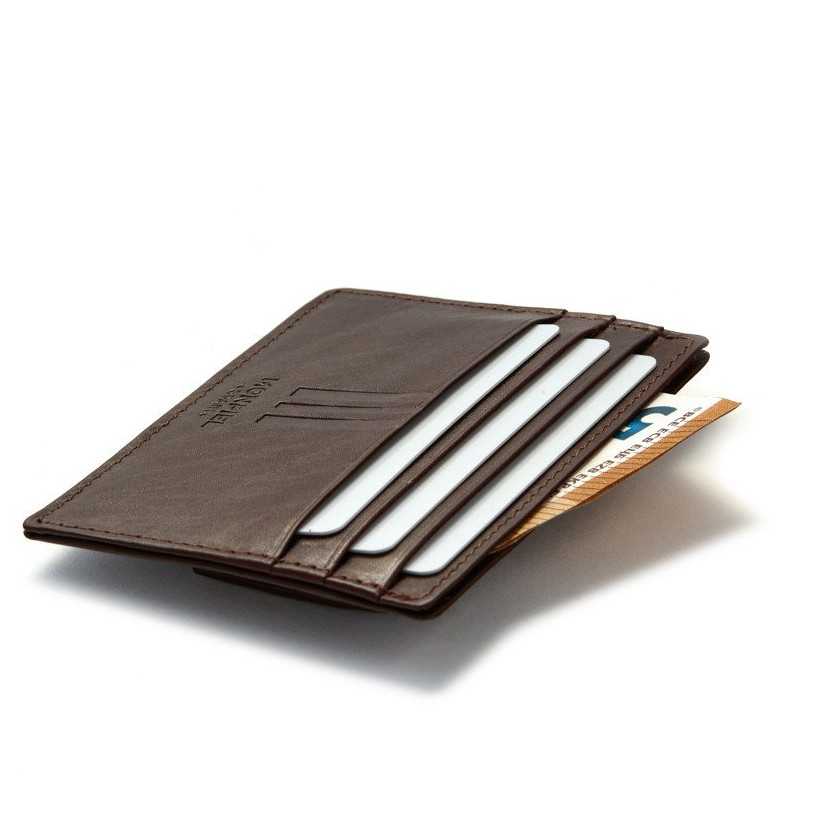 Mountain Brown Leather Card Holder with Coin Purse Perspective