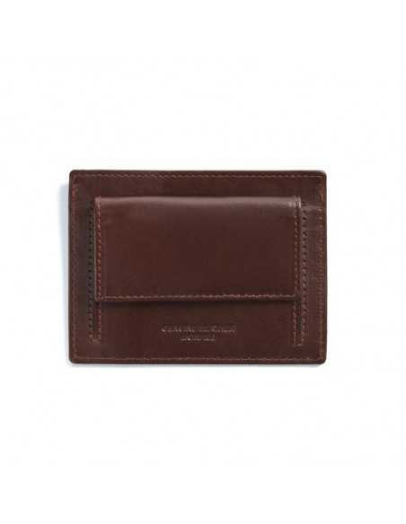 Brown leather cardholder with coin pocket, back view on white background - MONPIEL