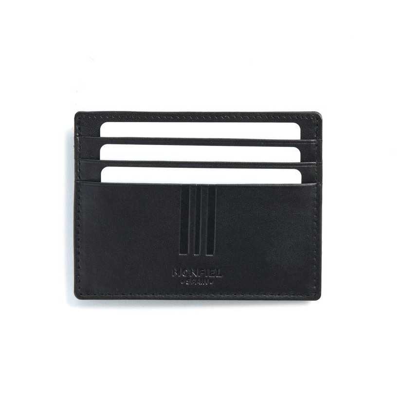 Black leather cardholder with coin pocket, front view, on a white background - MONPIEL