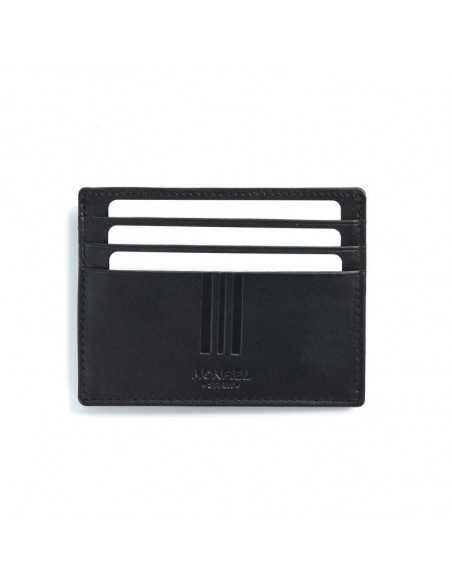 Black leather cardholder with coin pocket, front view, on a white background - MONPIEL Black leather cardholder with coin pocket, front view, on a white background - MONPIEL
