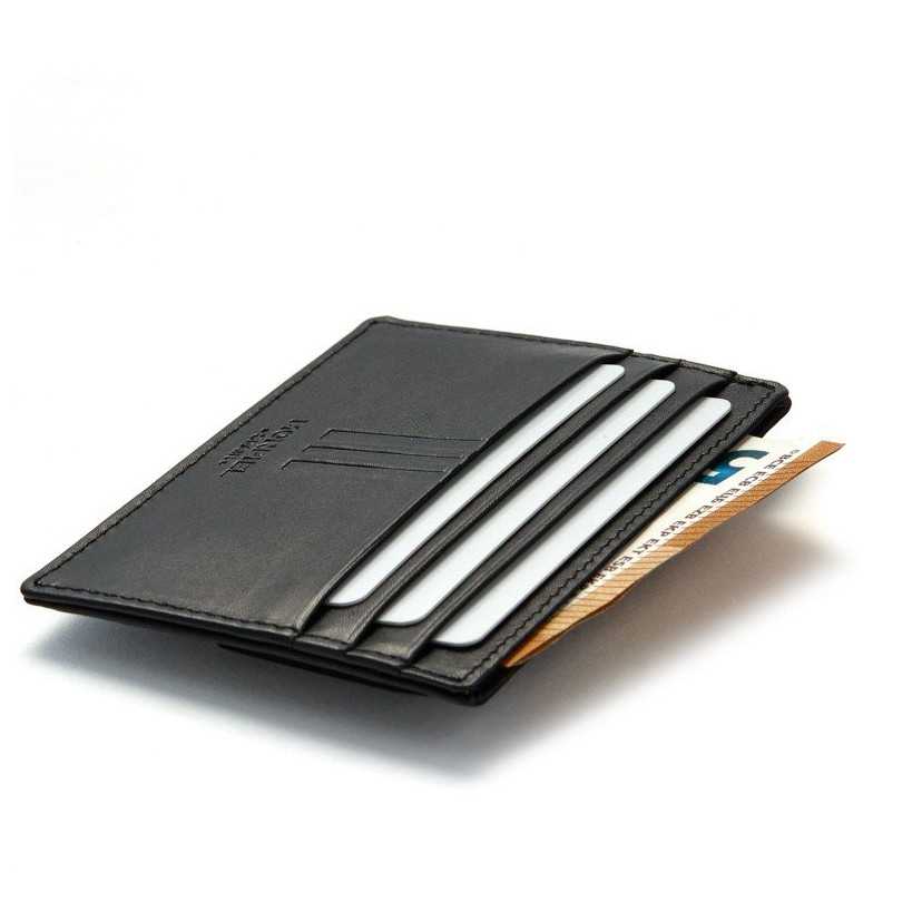 Black leather cardholder with coin pocket, perspective view, on a white background - MONPIEL