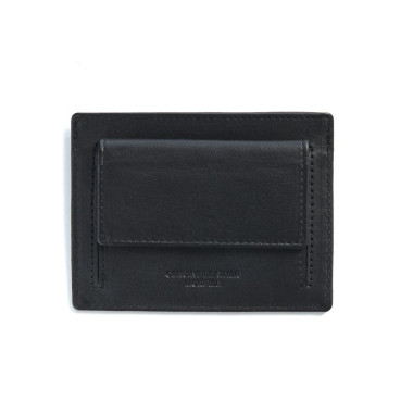 Brown leather cardholder with coin pocket, front view on white background - MONPIEL 2