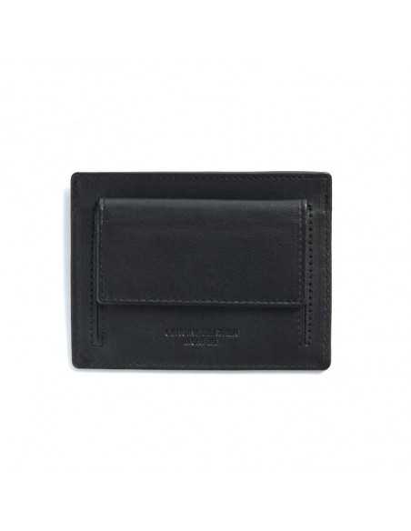 Black leather cardholder with coin pocket, rear view on white background - MONPIEL