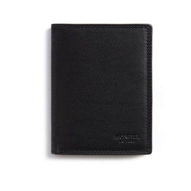 Brown leather wallet with double stitching, front view on white background - MONPIEL 2