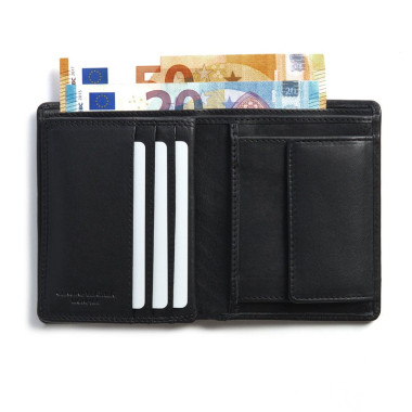 Brown leather wallet with double stitching, front view on white background - MONPIEL 2