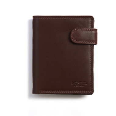 Leather wallet with exterior coin purse and Sky Black clasp Front - MONPIEL 2