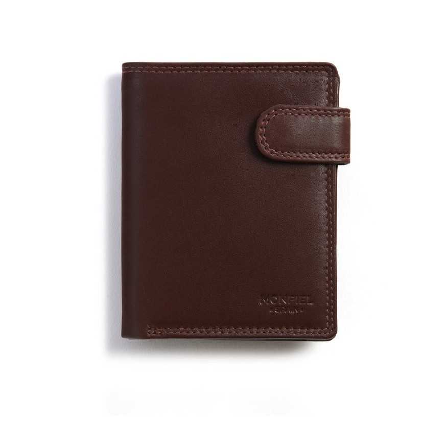 Leather wallet with exterior coin purse and Sky Brown Frontal clasp