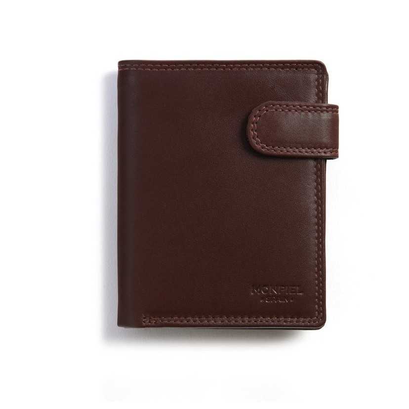 Leather wallet with exterior coin purse and Sky Brown clasp Front on white background - MONPIEL