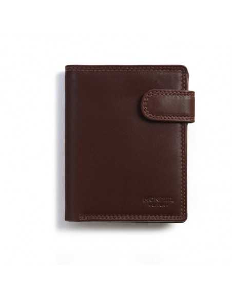 Portefeuille en cuir avec porte-monnaie extérieur et fermoir Sky Marron Front sur fond blanc - MONPIEL