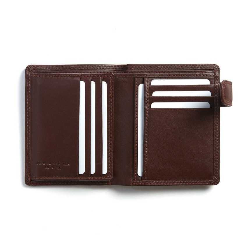 Leather wallet with exterior coin purse and Sky Brown clasp Interior - MONPIEL