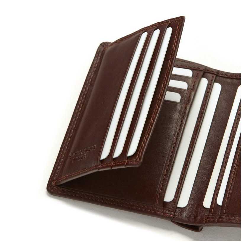 Leather wallet with exterior coin purse and Sky Brown clasp Lateral - MONPIEL