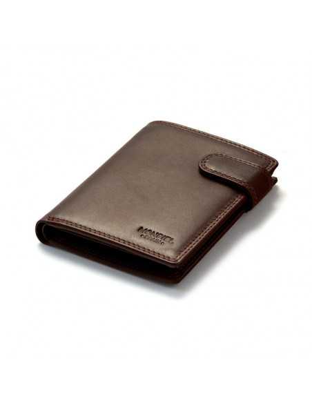 Leather wallet with exterior coin purse and Sky Brown clasp Perspective - MONPIEL