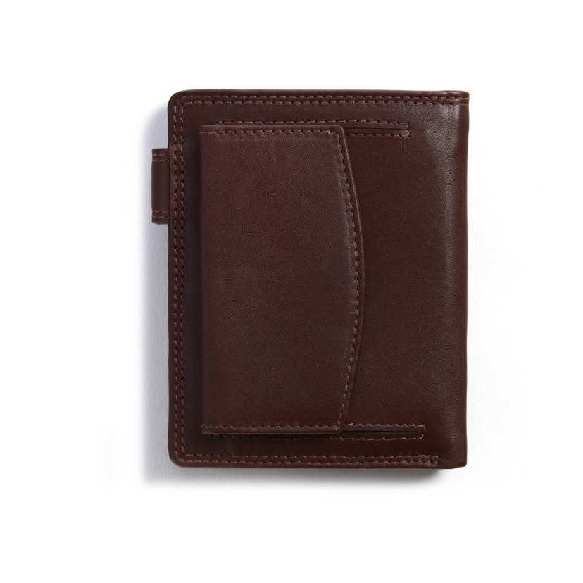 Leather wallet with exterior coin purse and Sky Brown rear clasp