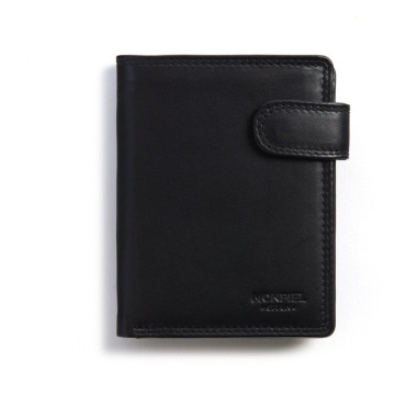 Leather wallet with exterior coin purse and Sky Black clasp Front - MONPIEL
