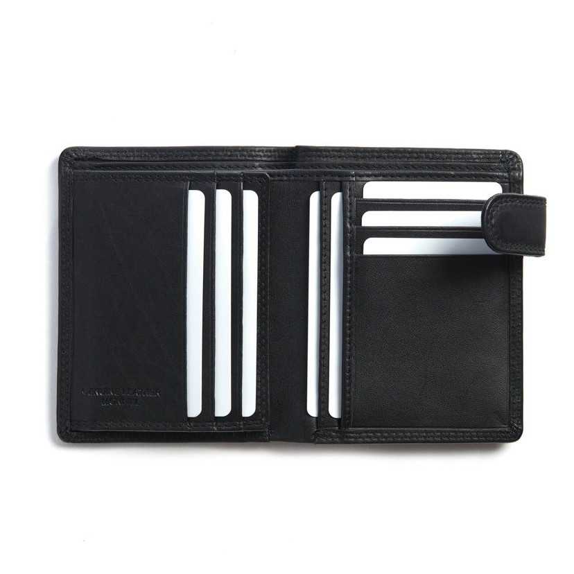 Leather wallet with exterior coin purse and Sky Black clasp Interior - MONPIEL