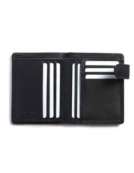 Leather wallet with exterior coin purse and Sky Black clasp Interior - MONPIEL