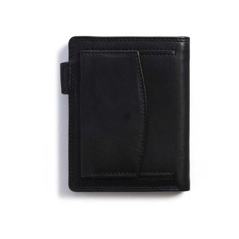 Leather wallet with exterior coin purse and Sky Black clasp Back - MONPIEL
