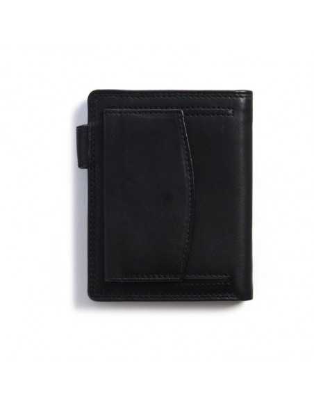 Leather wallet with exterior coin purse and Sky Black clasp Back - MONPIEL