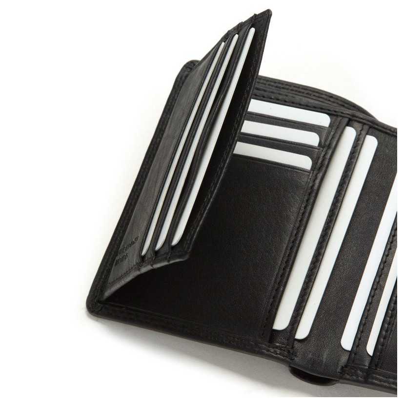 Leather wallet with exterior coin purse and Sky Black clasp Lateral - MONPIEL