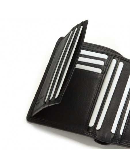 Cartera de piel con monedero exterior y broche Sky Negro Lateral - MONPIEL