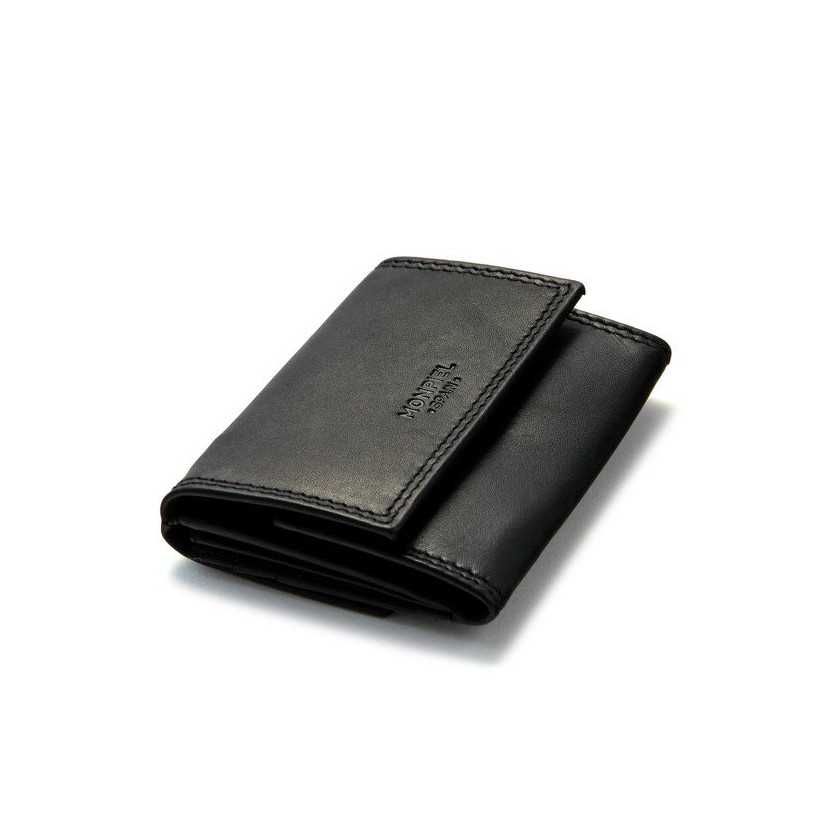 Petit portefeuille avec porte-monnaie en cuir Sky Noir Perspective.