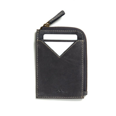 Men's green leather zippered cardholder, front view on white background - MONPIEL 2
