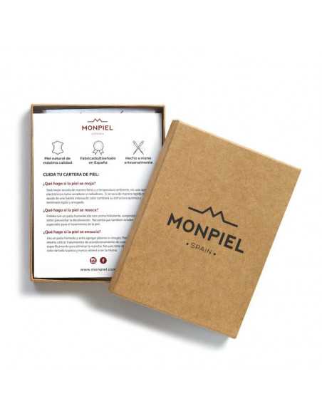 Slim men's zippered cardholder box, open on white background - MONPIEL