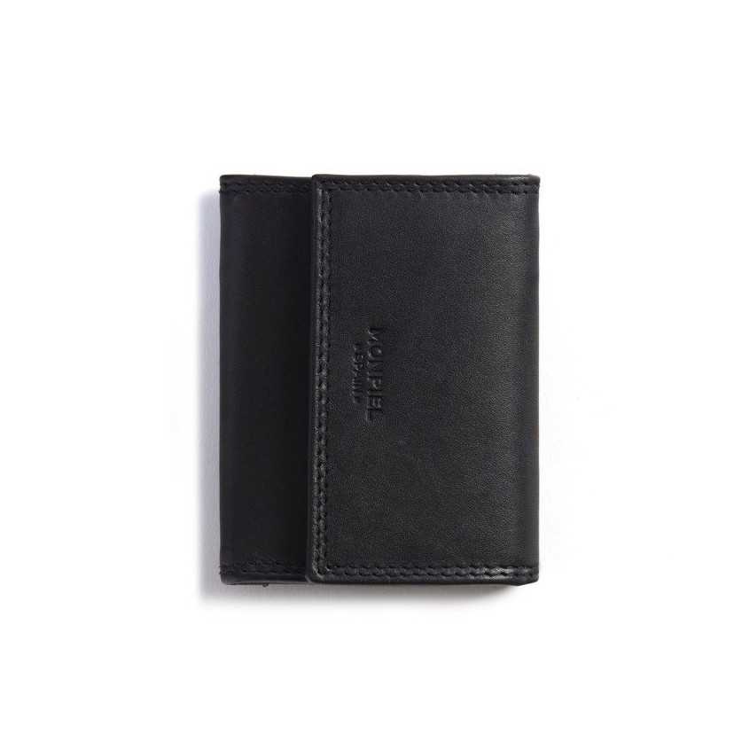 Petit portefeuille avec porte-monnaie en cuir Sky Noir Frontal.